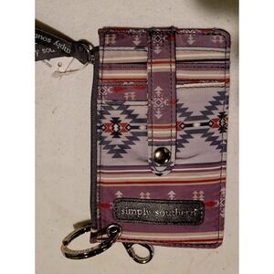Simply Southern ID Wallet Keychain Pouch Purple Southwestern Tribal Print NWT